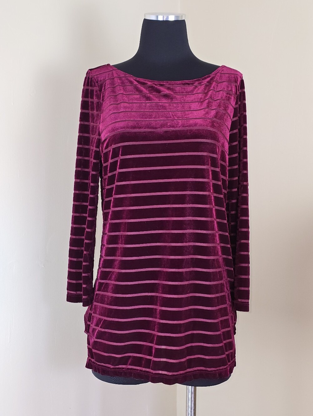 Ralph Lauren Ruby Red Maroon Velvet Striped Top M